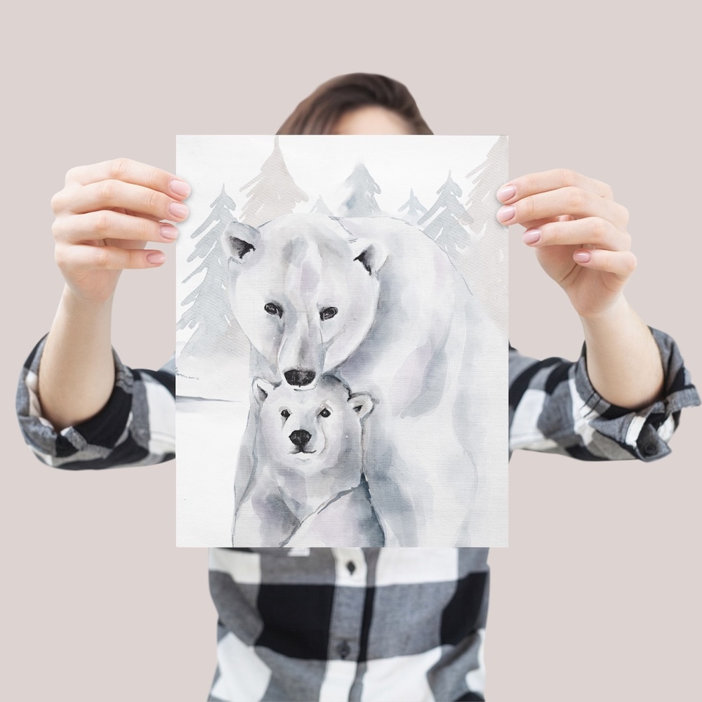 Watercolor Polar Bears Wall Art Illustration Print Poster Card Unframed - Picture 5 of 17